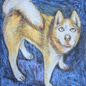 Drawing titled "Husky" by Maryna Novohorodska, Original Artwork, Pastel