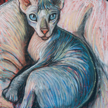 Zeichnungen mit dem Titel "Sphynx cat" von Maryna Novohorodska, Original-Kunstwerk, Pastell