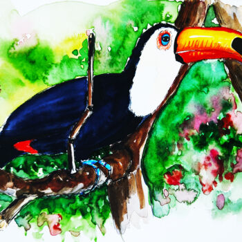 Painting titled "Toucan" by Maryna Pohorielko, Original Artwork, Watercolor