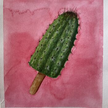 Painting titled "A cactus" by Maryna Rudenko, Original Artwork, Watercolor