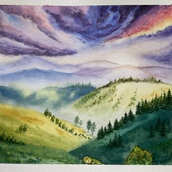 Painting titled "Carpathian mountains" by Maryna Rudenko, Original Artwork, Watercolor