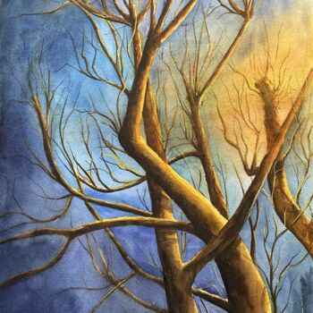 Картина под названием "Tree in the lantern…" - Maryna Rudenko, Подлинное произведение искусства, Акварель