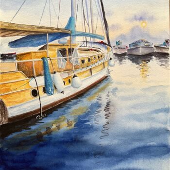 Painting titled "Jacht" by Maryna Rudenko, Original Artwork, Watercolor