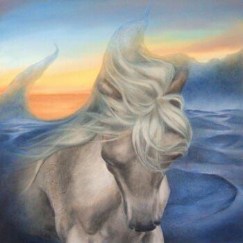 Painting titled "Deserto blu" by Maryna Sakalouskaya, Original Artwork, Oil