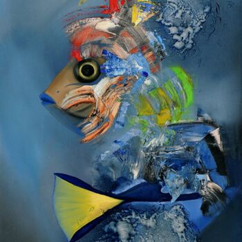 Peinture intitulée "Pesce Blu" par Maryna Sakalouskaya, Œuvre d'art originale, Huile
