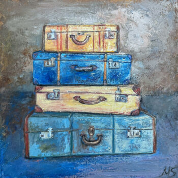 Schilderij getiteld "Koffern. Öl auf Lei…" door Maryna Shefer, Origineel Kunstwerk, Olie