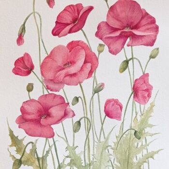 Painting titled "Red tenderness" by Maryna Voitenko, Original Artwork, Watercolor
