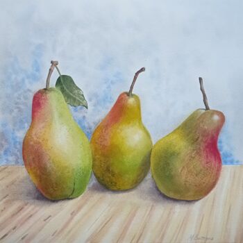 Painting titled "Pears" by Maryna Voitenko, Original Artwork, Watercolor