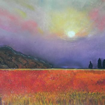 Painting titled "Sunset over Fields…" by Mary Newey, Original Artwork, Pastel