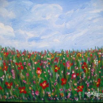 Pintura intitulada "Campo de Flores" por Mary Nieves Lorenzo, Obras de arte originais
