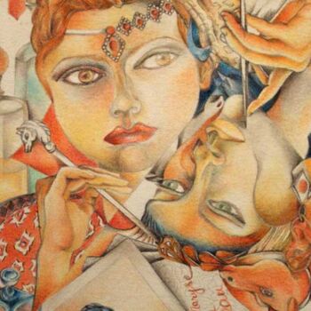 Рисунок под названием "La dame de carreau" - Maryse-Anne Couteau, Подлинное произведение искусства, Карандаш