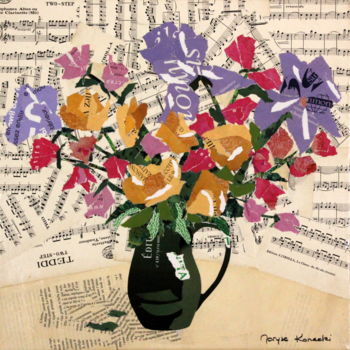 Collages intitolato "Bouquet Teddi" da Maryse Konecki, Opera d'arte originale, Collages