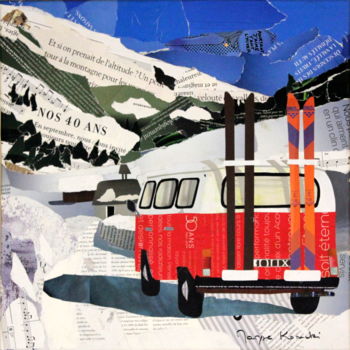 Collages getiteld "Partons skier" door Maryse Konecki, Origineel Kunstwerk, Collages