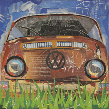 Collages intitolato "Combi VW la retrait…" da Maryse Konecki, Opera d'arte originale, Collages