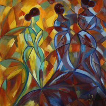 Peinture intitulée "trio de dames" par Maryse Naudon, Œuvre d'art originale, Huile