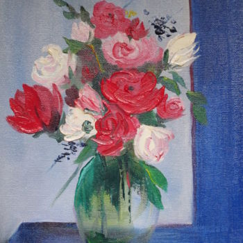 Painting titled "petit-bouquet" by Maryse Pattyn, Original Artwork, Oil