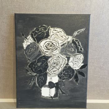 Painting titled "Roses - noir et bla…" by Maryse Vermel, Original Artwork