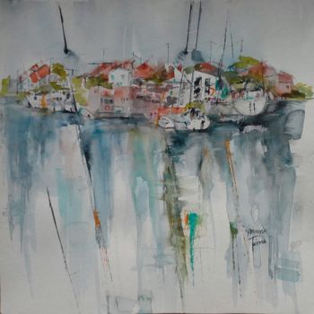 Pintura intitulada "Marine  Bassin d Ar…" por Maryse Tisnés, Obras de arte originais, Aquarela