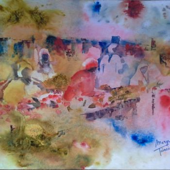 Painting titled "Marche africain" by Maryse Tisnés, Original Artwork, Watercolor