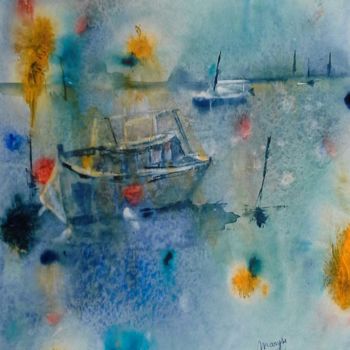 Malerei mit dem Titel "Blue boat" von Maryse Tisnés, Original-Kunstwerk, Aquarell