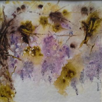 Painting titled "Cascade de glycines" by Maryse Tisnés, Original Artwork, Watercolor