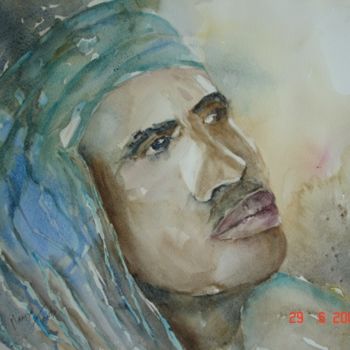 Schilderij getiteld "LE TURBAN BLEU" door Maryse Tisnés, Origineel Kunstwerk