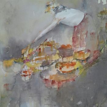 Картина под названием "Marché sur l eau" - Maryse Tisnés, Подлинное произведение искусства, Акварель