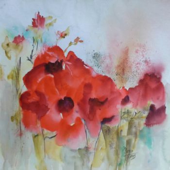 Painting titled "Only red" by Maryse Tisnés, Original Artwork, Watercolor