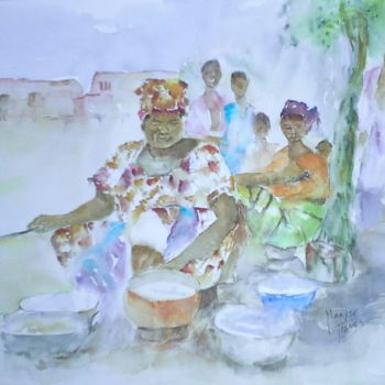 Painting titled "Scenes de marché" by Maryse Tisnés, Original Artwork, Watercolor