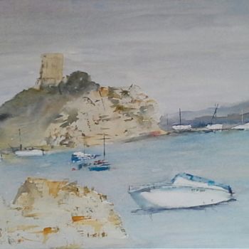 Malerei mit dem Titel "Vue de Corse" von Maryse Tisnés, Original-Kunstwerk, Aquarell
