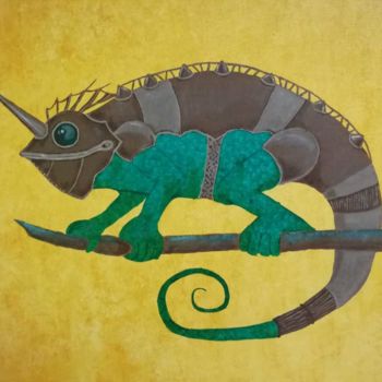 Картина под названием "Воин-хамелеон" - Медуза, Подлинное произведение искусства, Масло