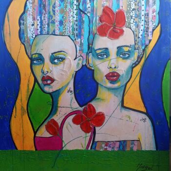 Painting titled "Soeurs d'âmes" by Marzel, Original Artwork, Acrylic Mounted on Wood Stretcher frame