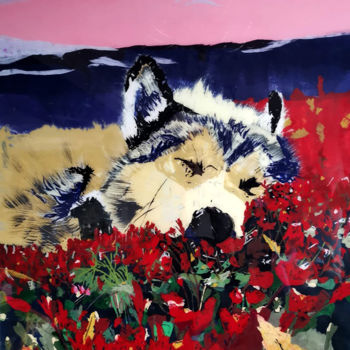 Ζωγραφική με τίτλο "Wolf" από Marzena Ewiak, Αυθεντικά έργα τέχνης, Ακρυλικό