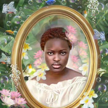 Digital Arts titled "portrait en fleurs…" by Masa Zodros, Original Artwork, Digital Painting
