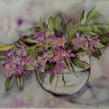 Painting titled "Rhododendrons dans…" by Maryse Salaun-Talec, Original Artwork