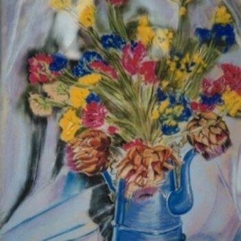 Painting titled "Bouquet dans la caf…" by Maryse Salaun-Talec, Original Artwork