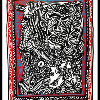Dessin intitulée "SAMOURAI" par Mascarade, Œuvre d'art originale, Encre