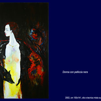 Painting titled "donna con pelliccia…" by Antimo Mascaretti, Original Artwork, Oil