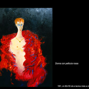 Pintura titulada "donna con pelliccia…" por Antimo Mascaretti, Obra de arte original, Oleo