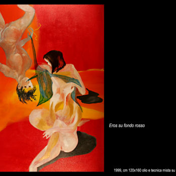 Painting titled "Eros su fondo rosso" by Antimo Mascaretti, Original Artwork, Oil