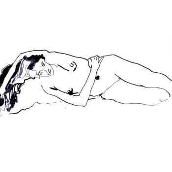 Рисунок под названием "Nude273_girl lying…" - Masha Neverova, Подлинное произведение искусства, Чернила