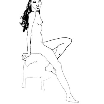 Рисунок под названием "Nude279_girl sittin…" - Masha Neverova, Подлинное произведение искусства, Чернила