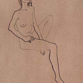Рисунок под названием "Nude281_girl sittin…" - Masha Neverova, Подлинное произведение искусства, Чернила