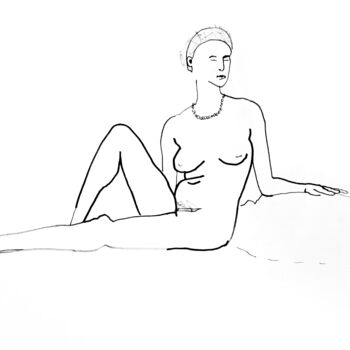 Рисунок под названием "Nude282_seated with…" - Masha Neverova, Подлинное произведение искусства, Чернила