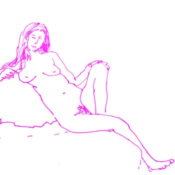Рисунок под названием "Nude292_girl drawin…" - Masha Neverova, Подлинное произведение искусства, Маркер