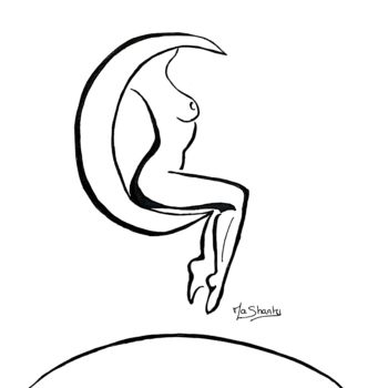 Disegno intitolato "Douceur lunaire" da Mashanty, Opera d'arte originale, Grafite