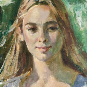 Painting titled "A girl in sunlight." by Egorova Maria, Original Artwork, Oil