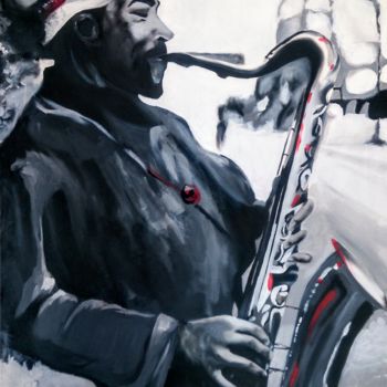 Malerei mit dem Titel "saxo-man" von Karim Abdi, Original-Kunstwerk, Acryl