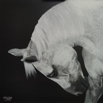 Painting titled "White Horse" by Maslova Art Gallery, Original Artwork, Acrylic