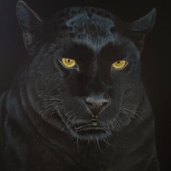 Painting titled "Panther. Пантера" by Maslova Art Gallery, Original Artwork, Acrylic Mounted on Wood Stretcher frame